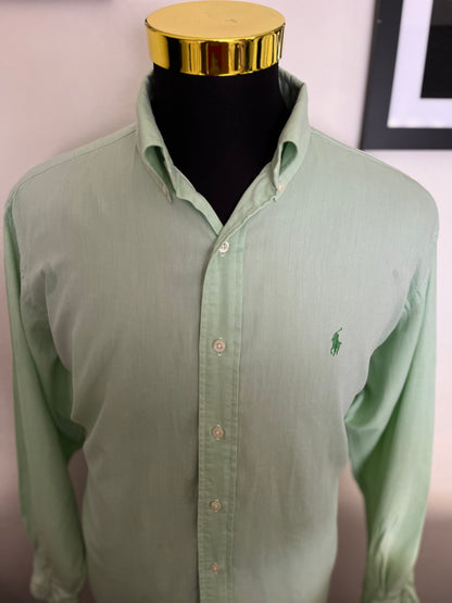 Ralph Lauren 100% Cotton Green Button Down Shirt Size L Classic Fit, Fits L to XL