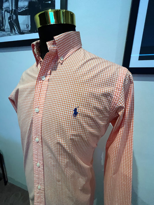 Ralph Lauren 100% Cotton Custom Fit Orange Check Shirt Size M