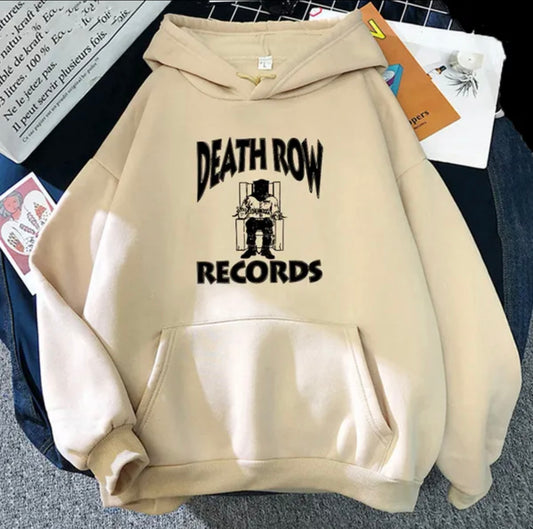 Death Row 100% Cotton Beige Draw String Hoodie Size Large 2pac Snoop Dogg West Coast