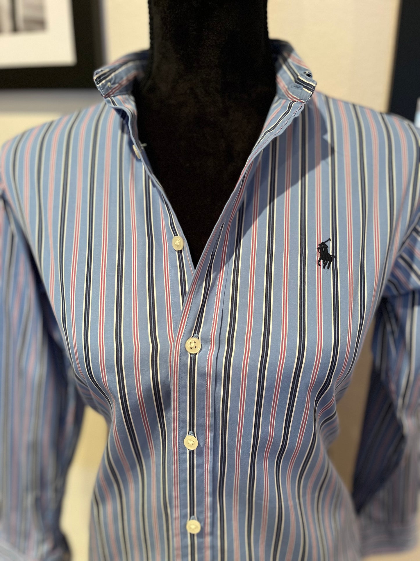 Ralph Lauren Women’s 100% Cotton Blue White Stripe Shirt Slim Fit Size M 12