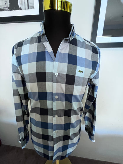 Lacoste 100% Cotton Blue White check Shirt Size M Classic Fit