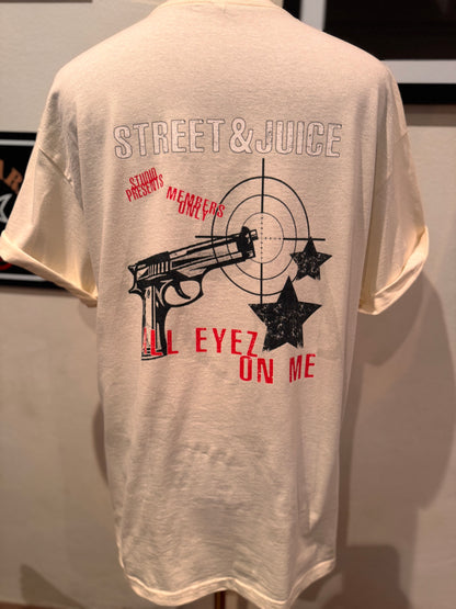 Street & Juice 2pac “All Eyez On Me” 100% Cotton Cream Chest Logo T Shirt