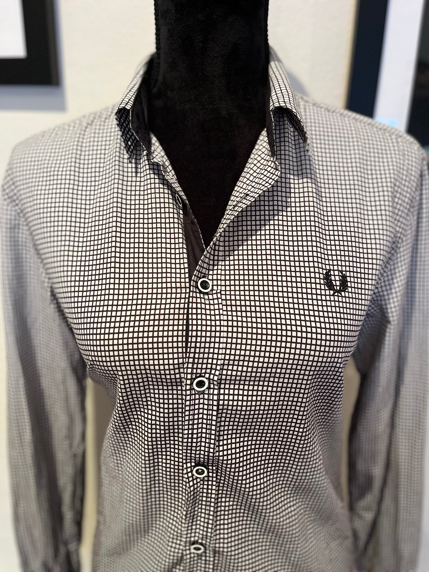 Fred Perry Women’s 100% Cotton Black White Check Shirt Slim Fit Size L