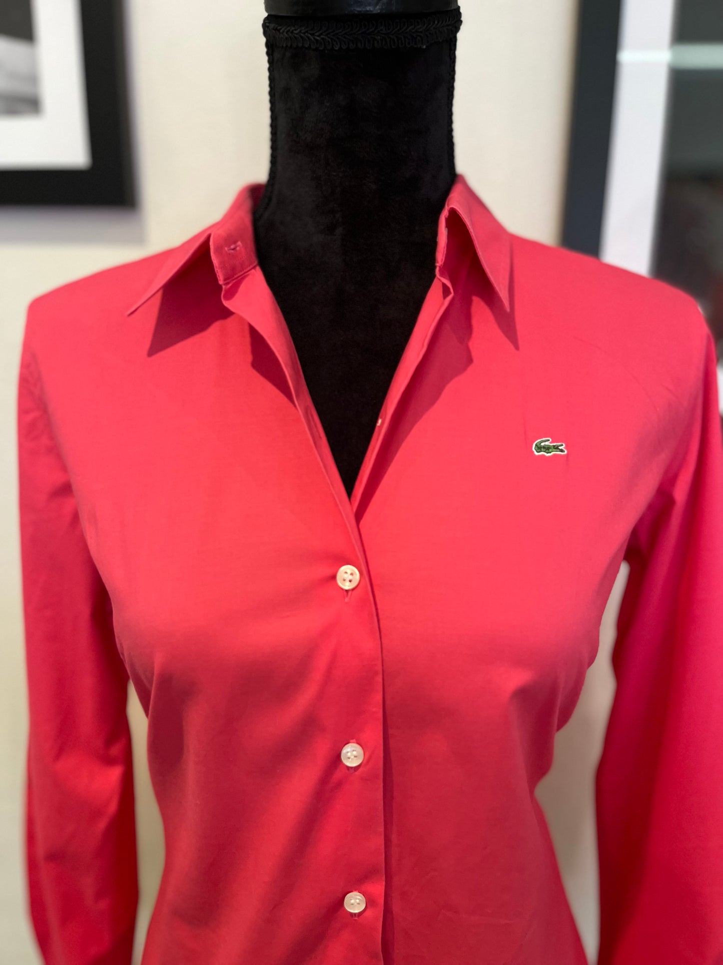 Lacoste Women’s 100% Cotton Pink Shirt Slim Fit Size 42