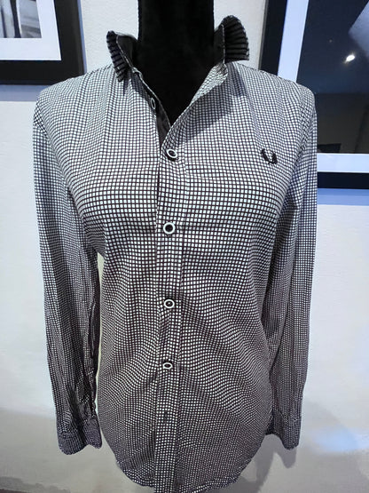 Fred Perry Women’s 100% Cotton Black White Check Shirt Slim Fit Size L