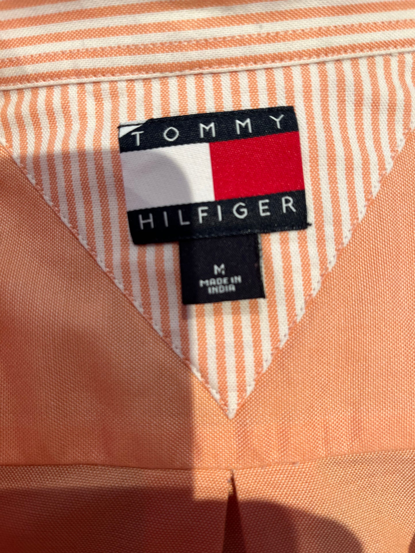 Tommy Hilfiger 100% Cotton Orange Shirt Slim Fit Size Medium Button Down Collar