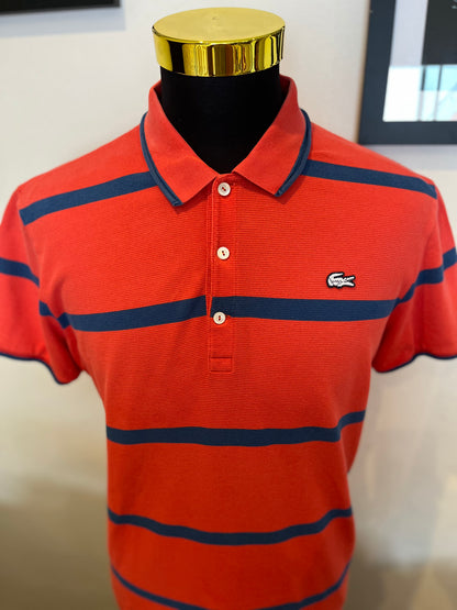 Lacoste 100% Cotton Red Blue Stripe Polo Shirt Size Large