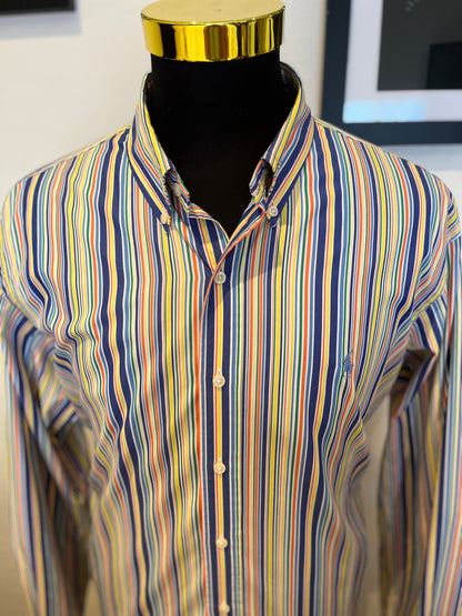 Ralph Lauren 100% Cotton Yellow / Blue Stripe Shirt Size XXL Custom Fit
