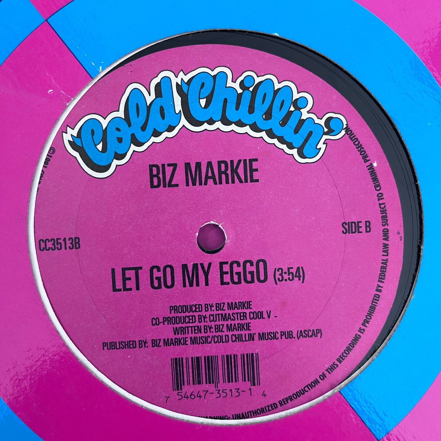 Biz Markie “Just Rhymin’ With Biz” 2 Track 12inch Vinyl Record on Cold Chillin Records