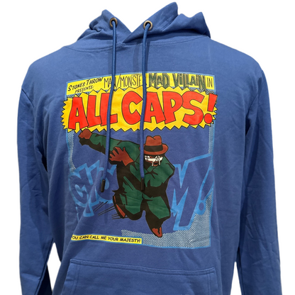 MF DOOM Mad Villain 100% Cotton Royal Blue ALL CAPS Chest Logo Hoodie Size Small Hoodies are super lightweight