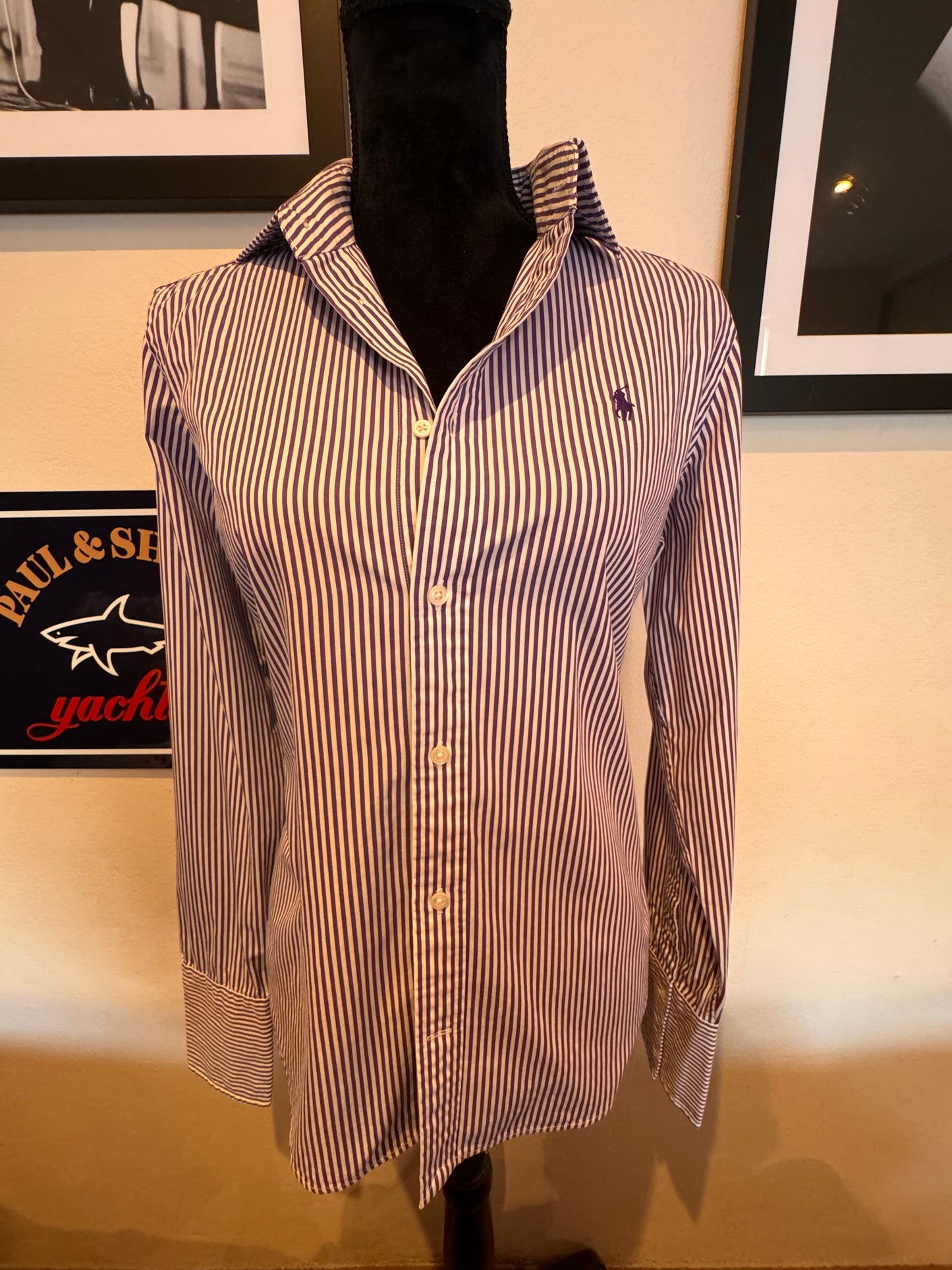 Ralph Lauren Women’s 100% Cotton Purple White Striped Shirt Slim Fit Size 12