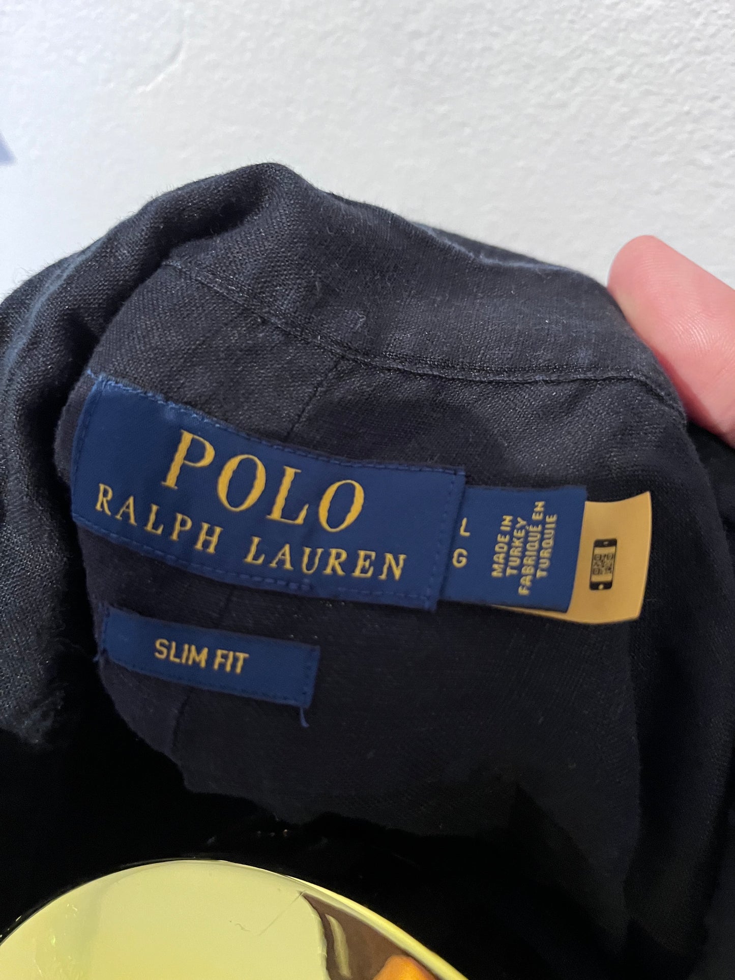 Ralph Lauren 100% Cotton Linen Black Slim Fit Shirt Size Large