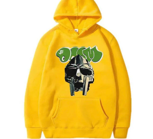 MF DOOM Fleece Yellow Metal Face Hoodie Chest Logo