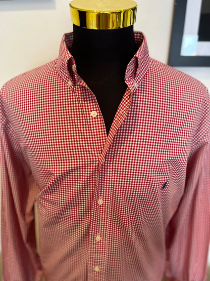 Ralph Lauren 100% Cotton Red White Gingham Check Shirt Size XL Classic Fit