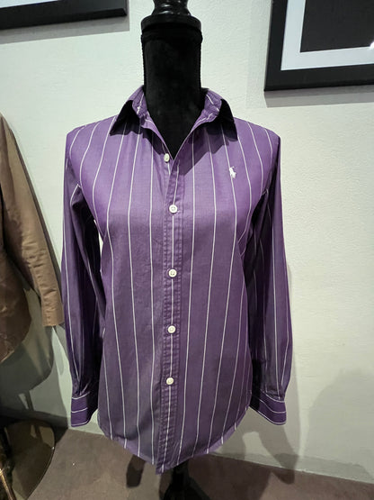 Ralph Lauren Golf Women’s 100% Cotton Purple White Stripe Shirt Size 8