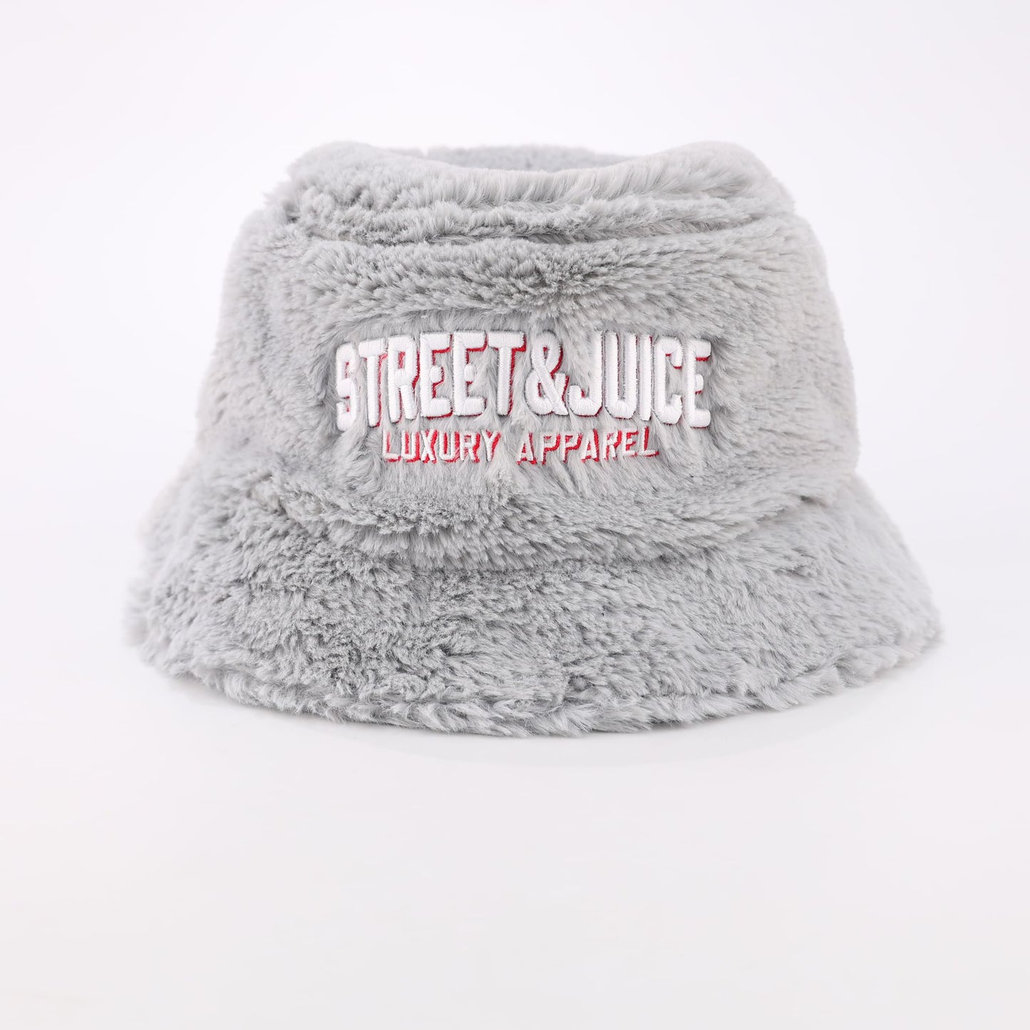 Street & Juice Head Gear Light Grey Embroidered Logo Faux Fur Bucket Hat