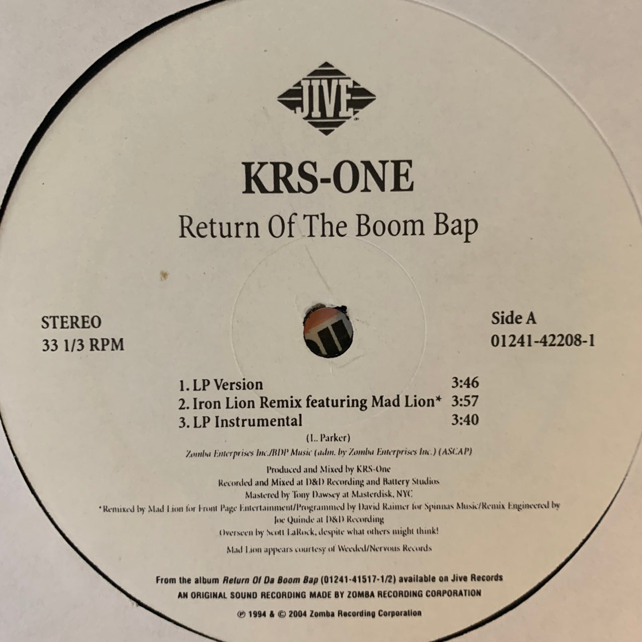 KRS-ONE “Return Of The Boom Bap” 6 Track 12inch Vinyl