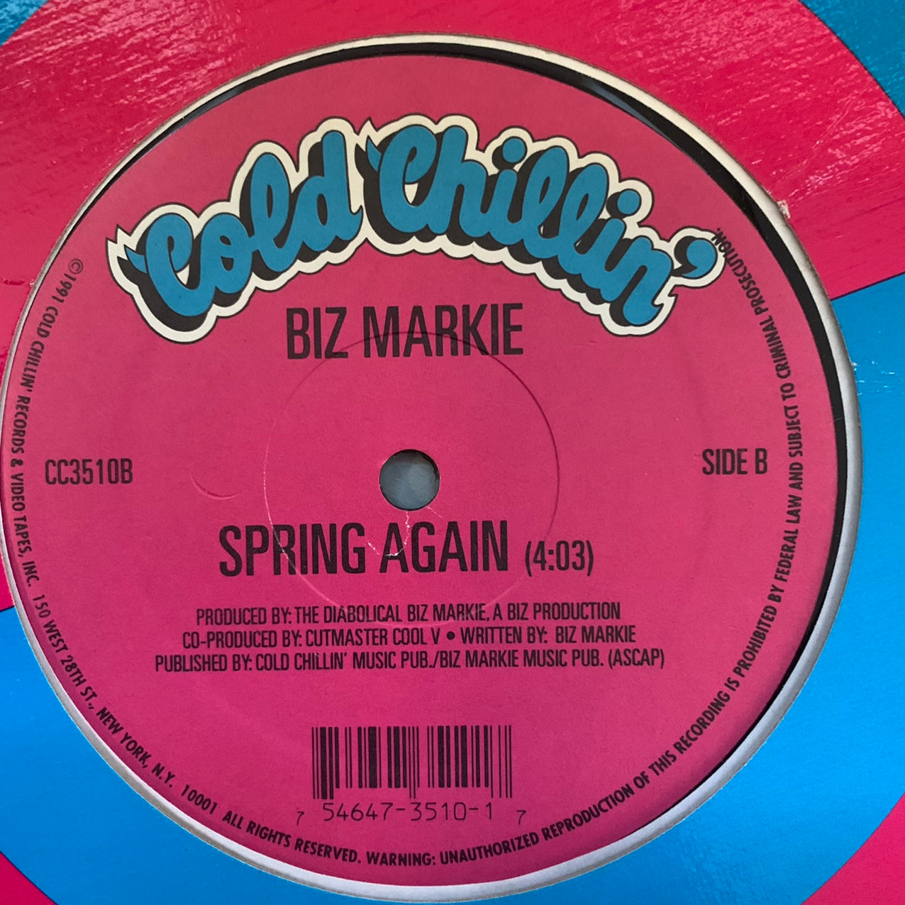 Biz Markie “Let Me Turn You On” / “Spring Again” 2 Track 12inch Vinyl, Cold  Chillin’ Records