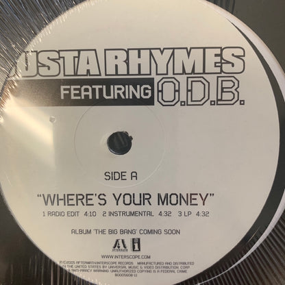 Busts Rhymes “Where’s Your Money” Feat ODB 4 Track 12inch Vinyl