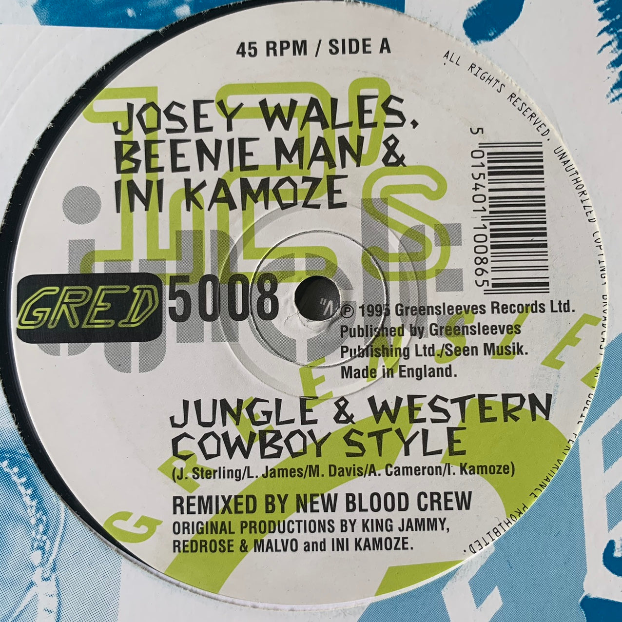 Josey Wales, Beenie Man & Ini Kamoze “Jungle & Western Cowboy Style” / “Build Me 3 Coffins” 2 Track 12inch Vinyl