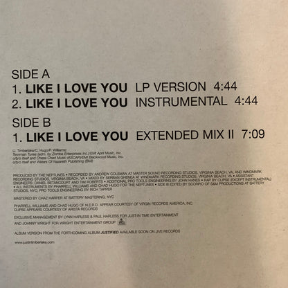 Justin Timberlake “Like I Love You” 3 Version 12inch Vinyl