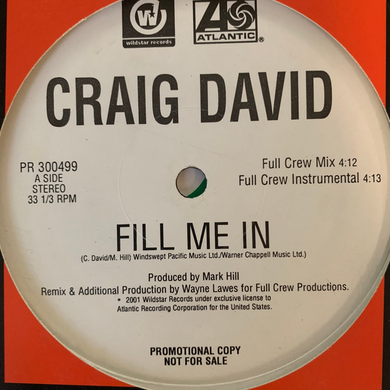 Craig David “Fill Me In” 4 version 12inch Vinyl