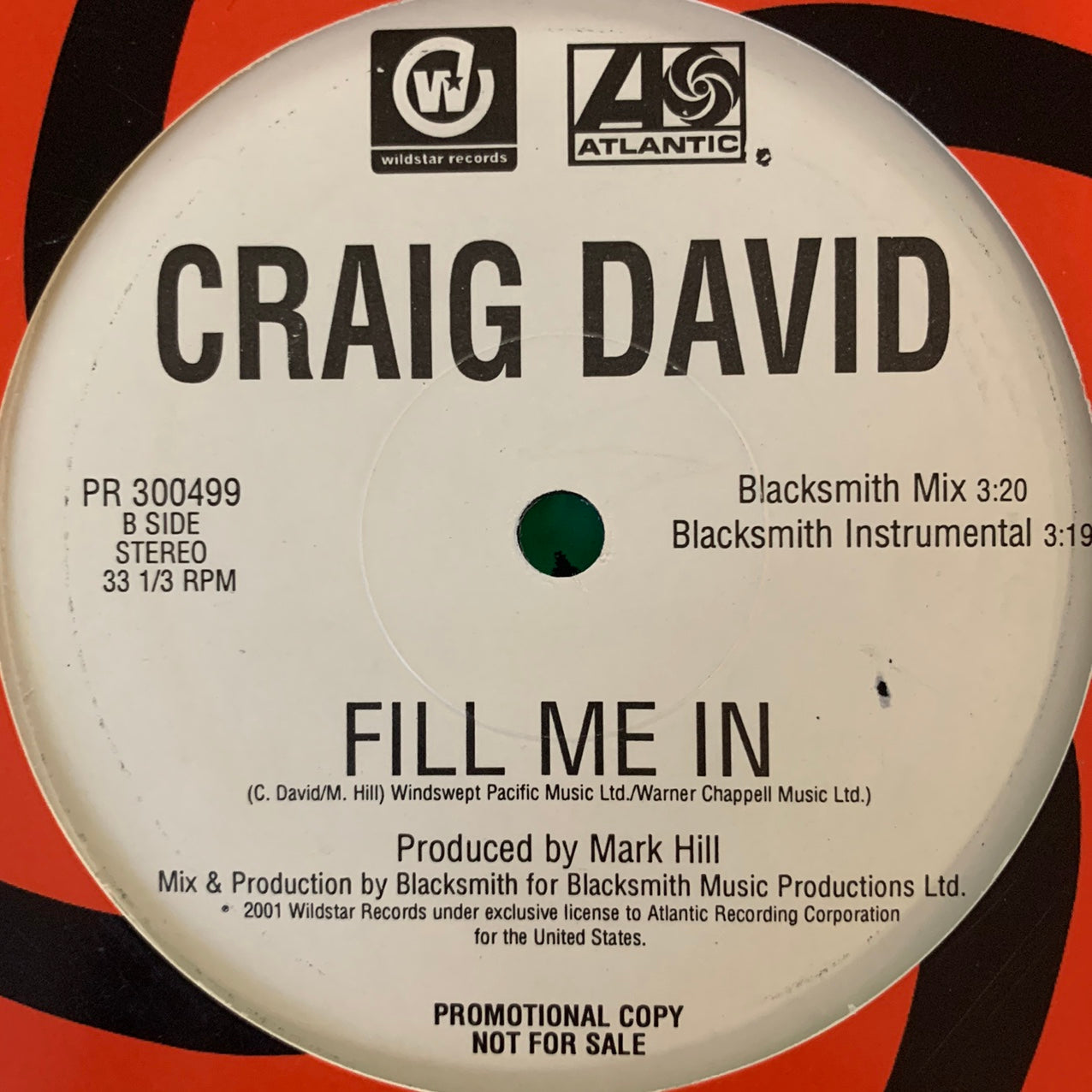 Craig David “Fill Me In” 4 version 12inch Vinyl