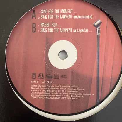 Eminem “Sing For The Moment” 4 Version 12inch Vinyl, Featuring Main, Instrumental and Acapella plus “Rabbit Run”