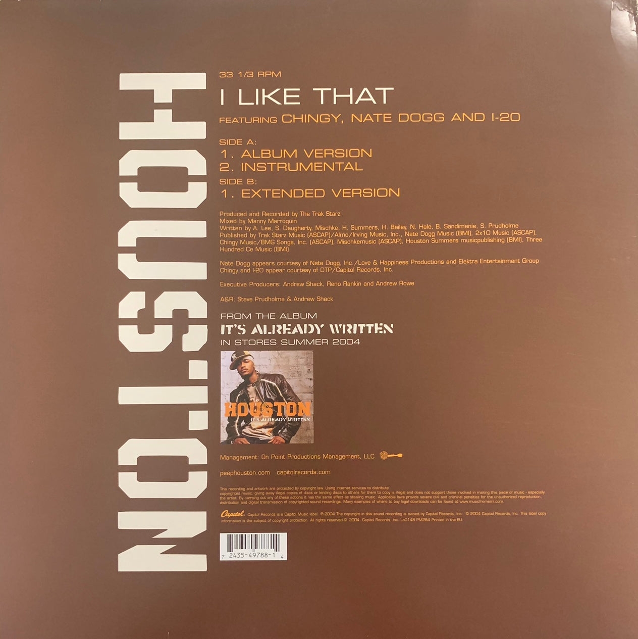 Houston “I Like That” Feat Chingy Nate Dogg 3 Version 12inch Vinyl