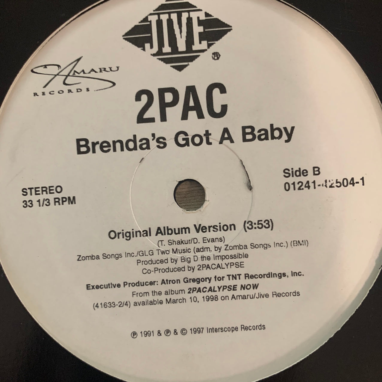 2pac “Do For Love” / “Brenda's Got A Baby” 2 Track 12inch Vinyl