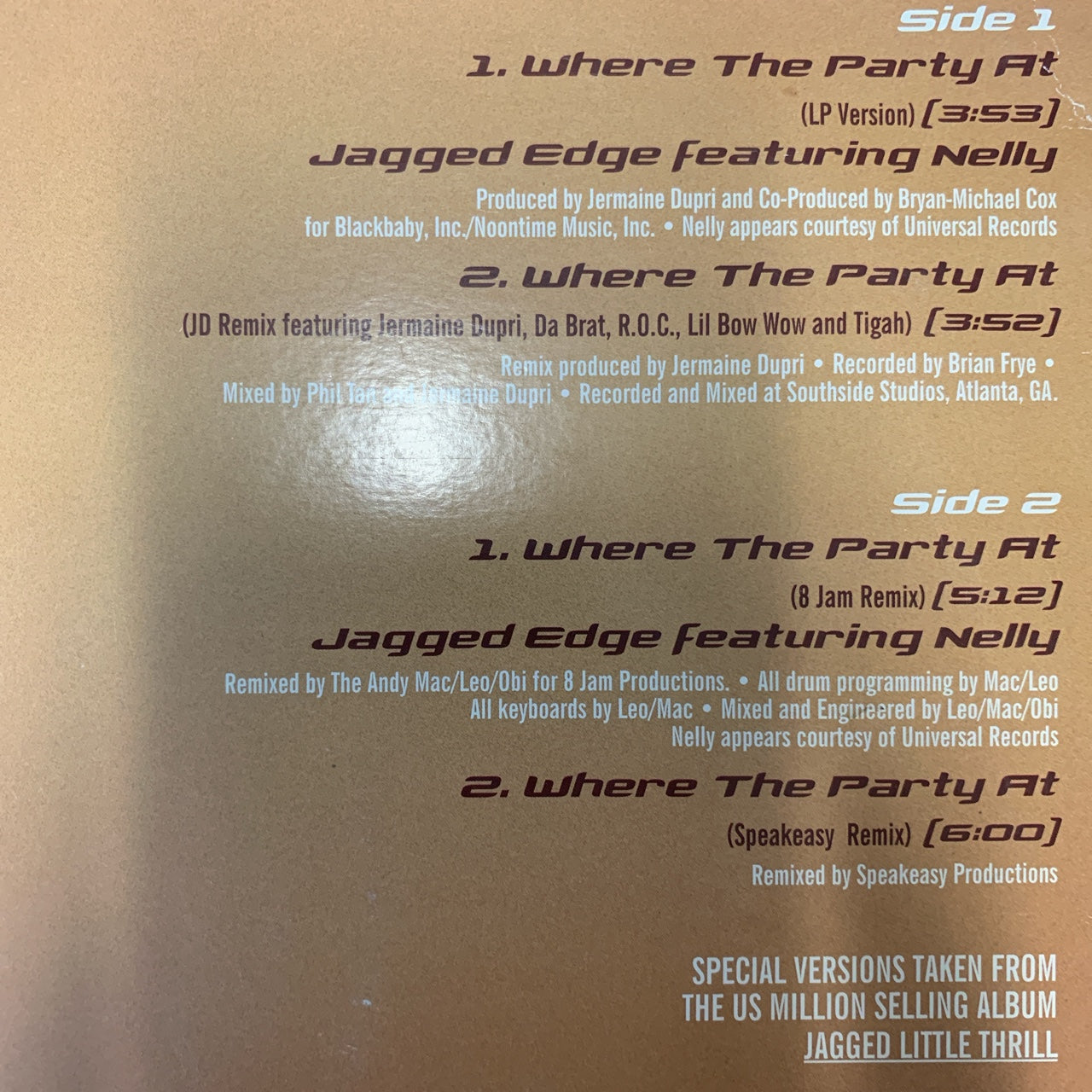 Jagged Edge “Where The Party At” 4 Version 12inch Vinyl – Classic