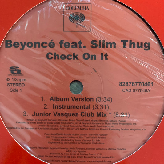 Beyoncé Feat Slim Thug “Check On It” 6 Version 12inch Vinyl