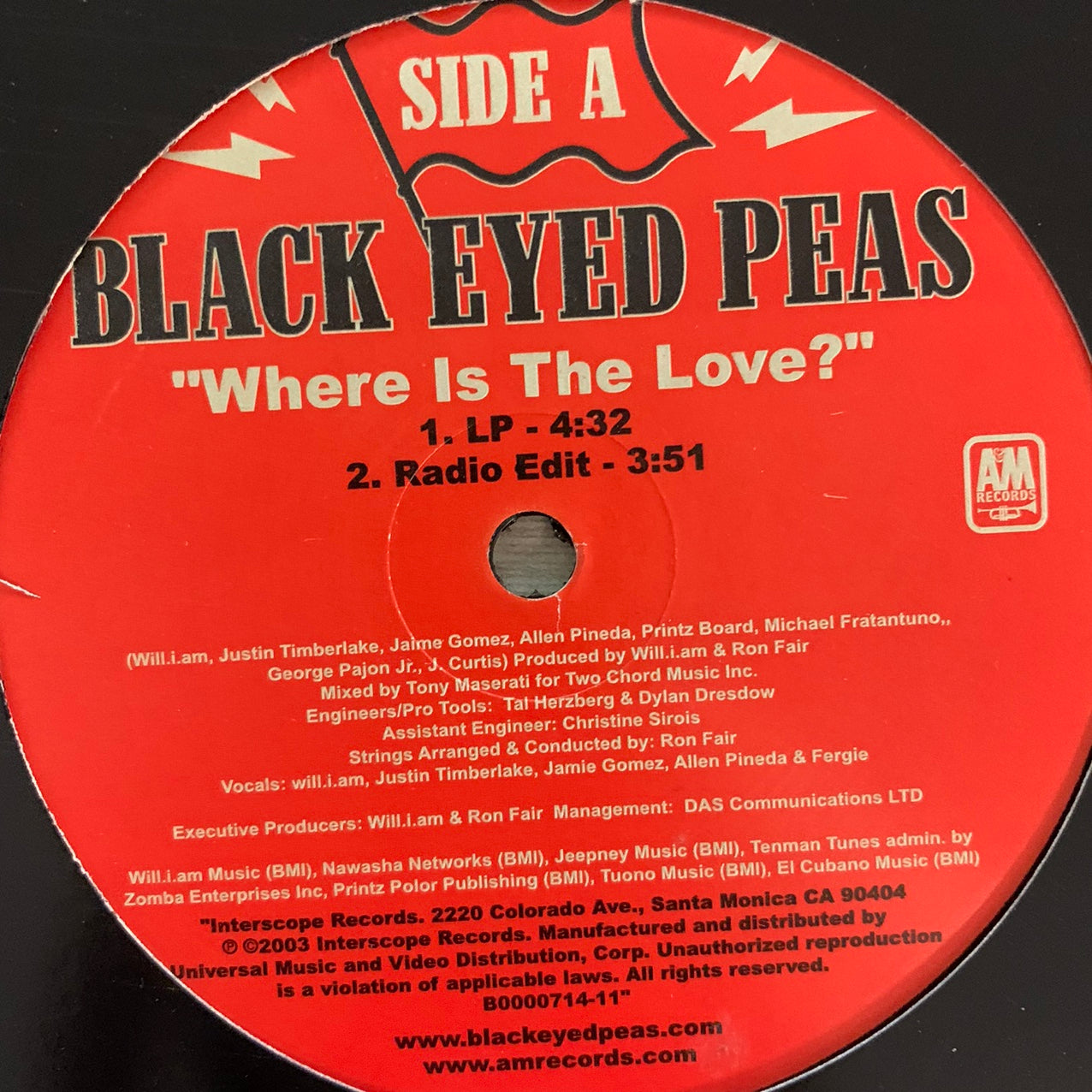 Black Eyed Peas “Where Is The Love” 4 Track 12inch Vinyl