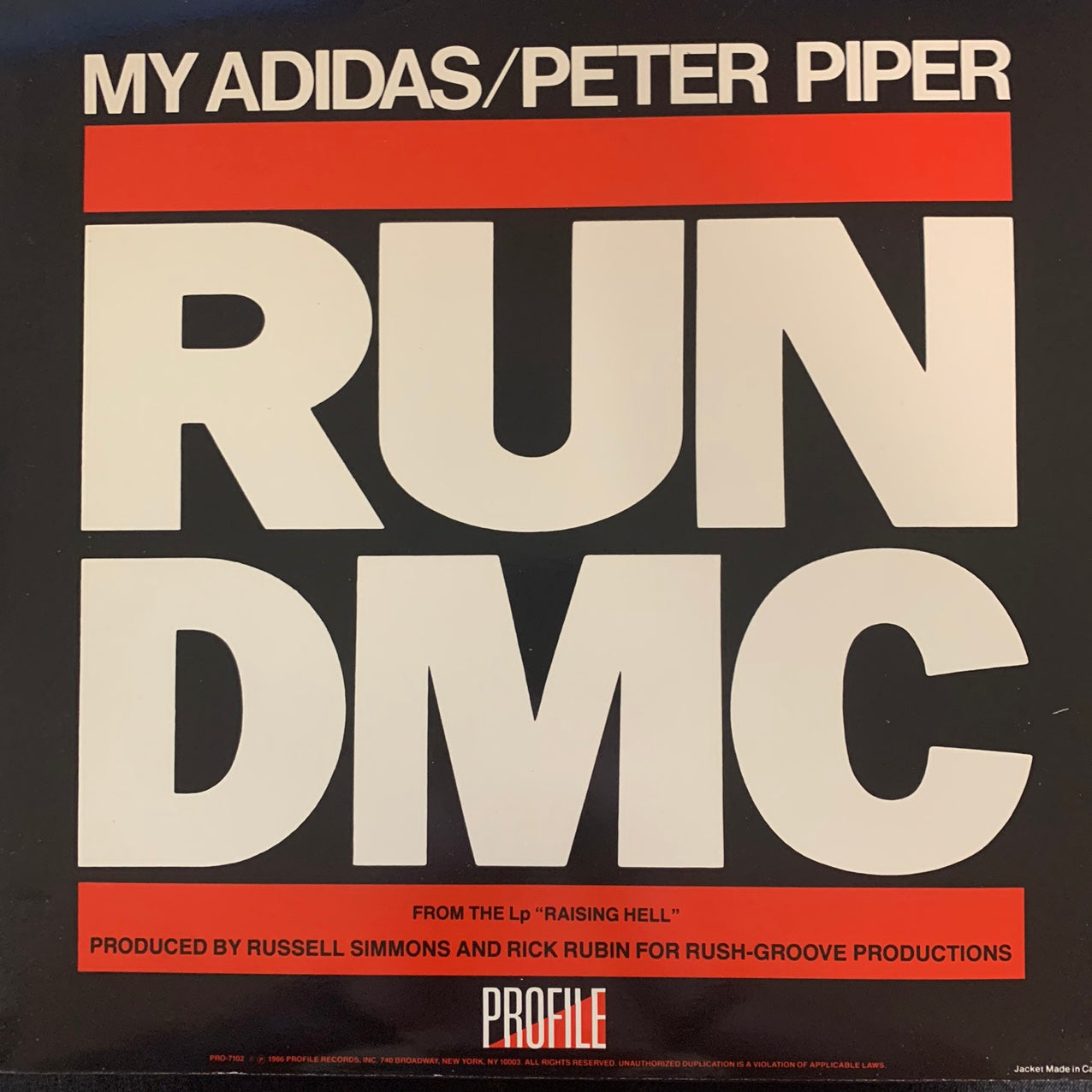 RUN DMC “My Adidas” / “Peter Piper” 2 Track 12inch Vinyl