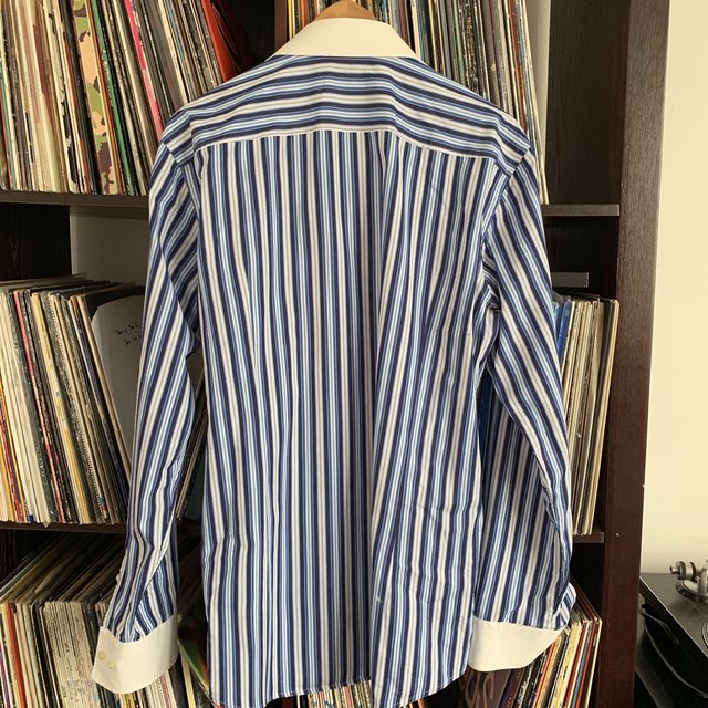 Hugo boss blue discount and white striped shirt