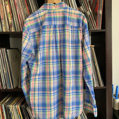 Tommy Hilfiger Custom Fit Cotton / Linen Mix Pink Blue Check Shirt Size XL